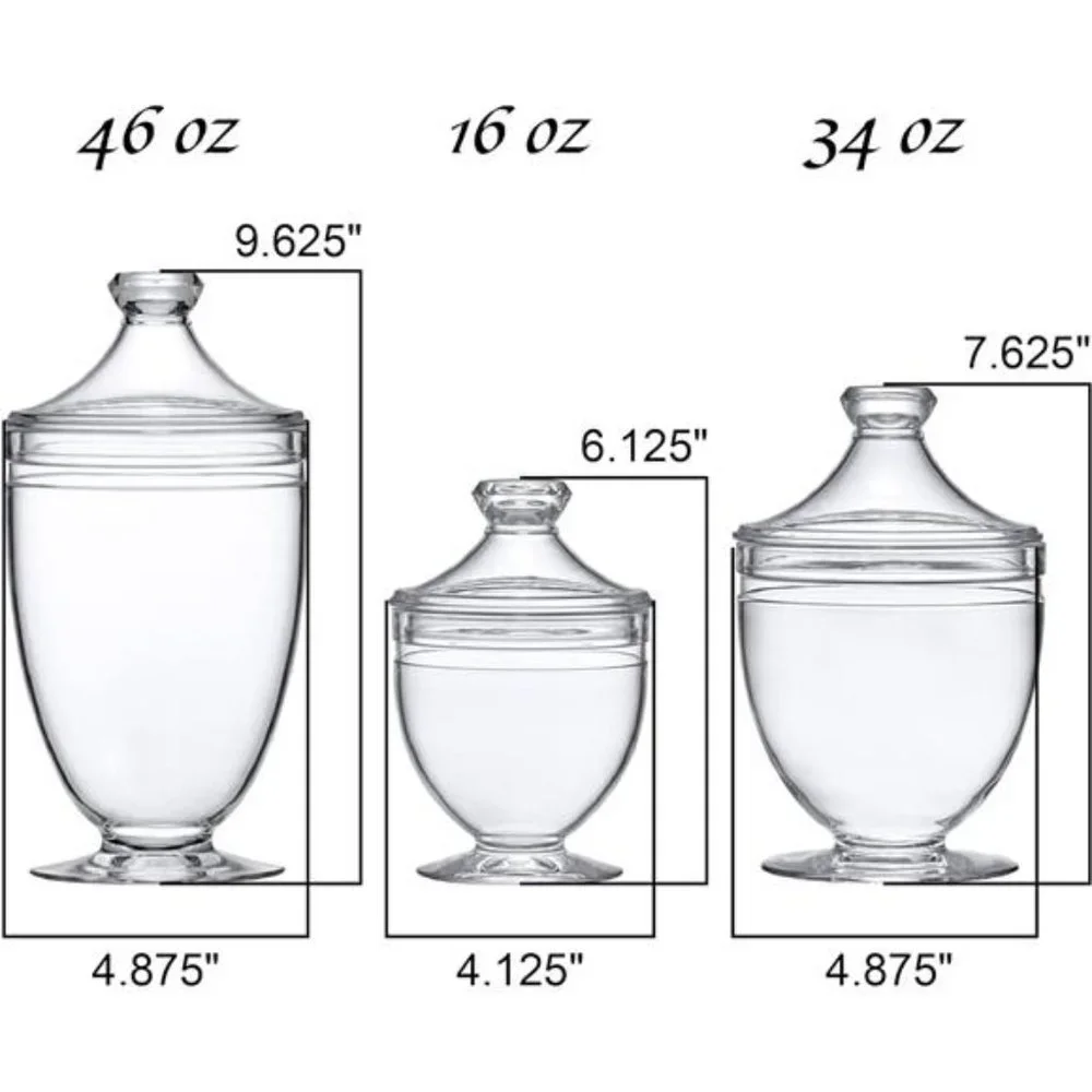 Acrylic Bathroom Canisters (3-Piece Set), Plastic Apothecary Jars